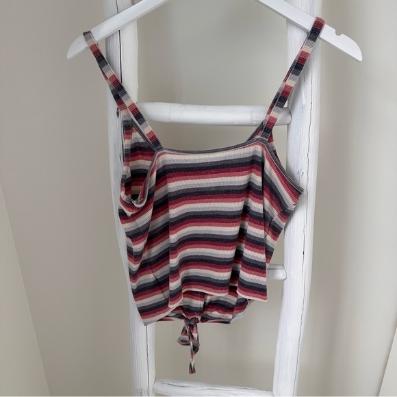 American Eagle Striped Button Front Ribbed Tank Top SZ Medium - Picture 2 of 9